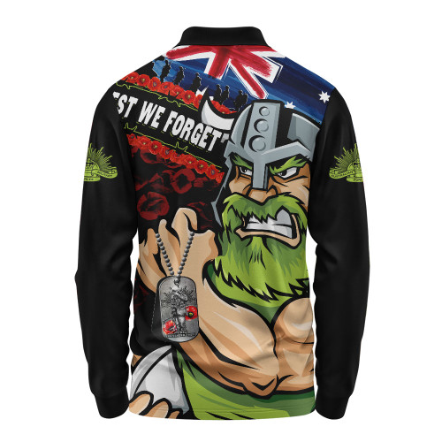 Canberra Raiders Long Sleeve Polo Shirt Anzac Remembrance Of The Fallen