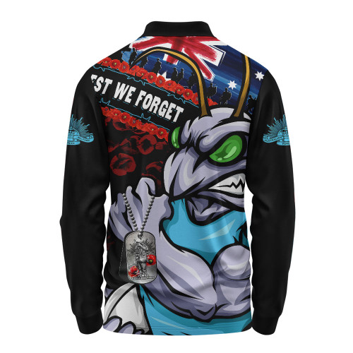 New South Wales Blues Long Sleeve Polo Shirt Anzac Remembrance Of The Fallen