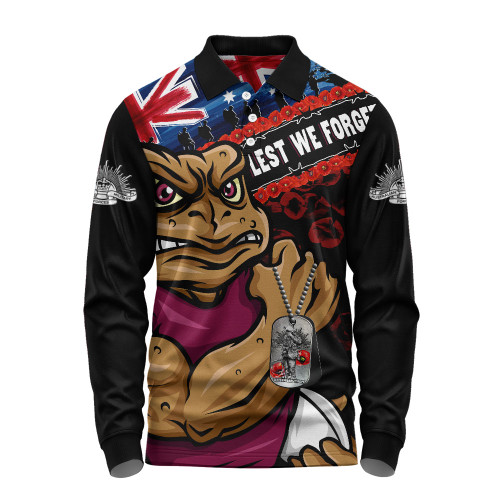 Queensland Maroons Long Sleeve Polo Shirt Anzac Remembrance Of The Fallen