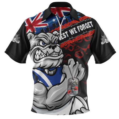 Canterbury-Bankstown Bulldogs Zip Polo Shirt Anzac Remembrance Of The Fallen