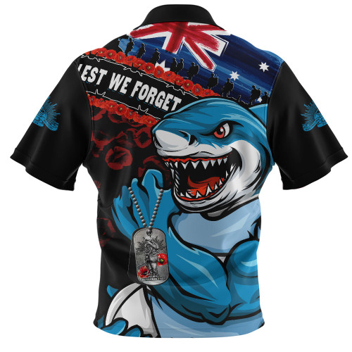 Cronulla-Sutherland Sharks Zip Polo Shirt Anzac Remembrance Of The Fallen