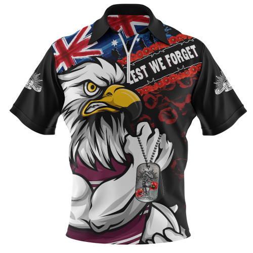 Manly Warringah Sea Eagles Zip Polo Shirt Anzac Remembrance Of The Fallen