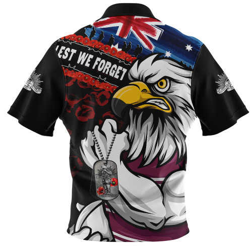 Manly Warringah Sea Eagles Zip Polo Shirt Anzac Remembrance Of The Fallen