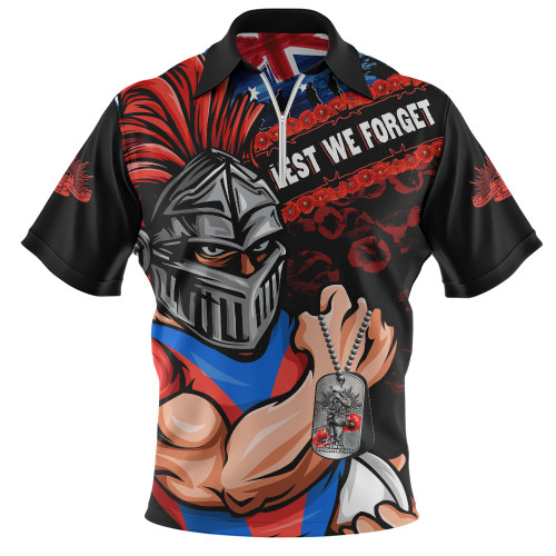 Newcastle Knights Zip Polo Shirt Anzac Remembrance Of The Fallen