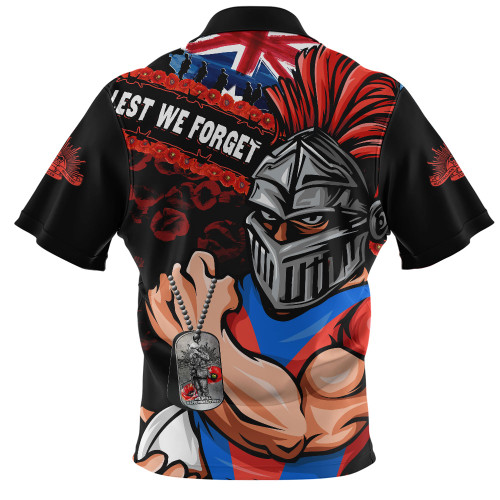 Newcastle Knights Zip Polo Shirt Anzac Remembrance Of The Fallen