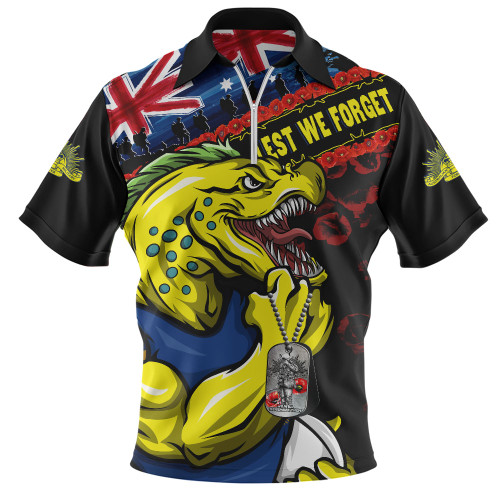 Parramatta Eels Zip Polo Shirt Anzac Remembrance Of The Fallen