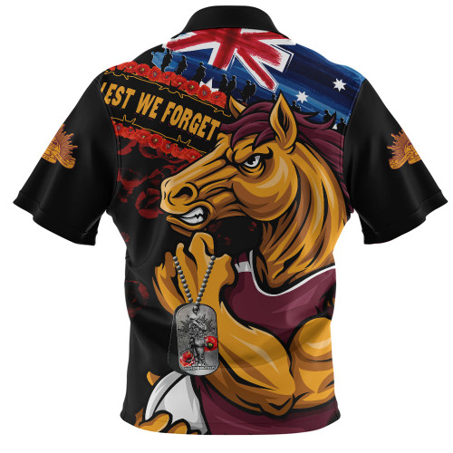 Brisbane Broncos Zip Polo Shirt Anzac Remembrance Of The Fallen