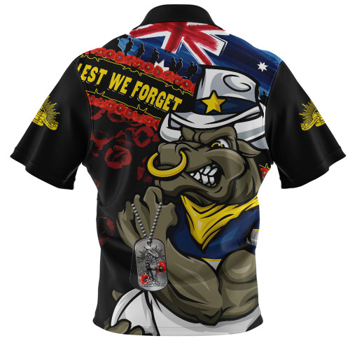 North Queensland Cowboys Zip Polo Shirt Anzac Remembrance Of The Fallen