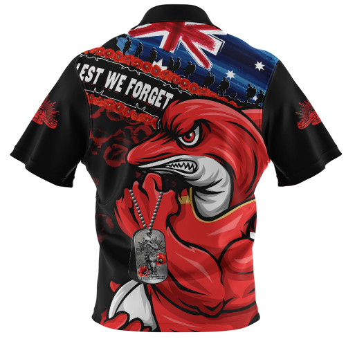 Redcliffe Dolphins Zip Polo Shirt Anzac Remembrance Of The Fallen