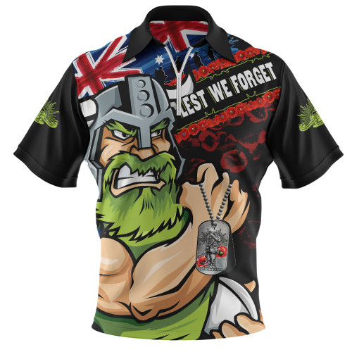 Canberra Raiders Zip Polo Shirt Anzac Remembrance Of The Fallen