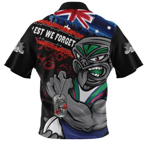 New Zealand Warriors Zip Polo Shirt Anzac Remembrance Of The Fallen