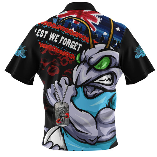 New South Wales Blues Zip Polo Shirt Anzac Remembrance Of The Fallen