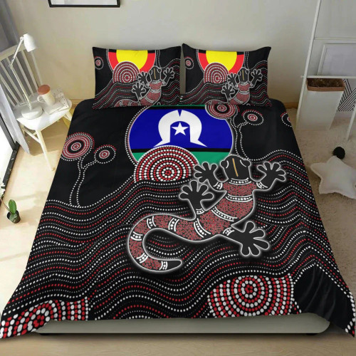 Australia Aboriginal Bedding Set - Gecko with Torres Strait Islanders Flag