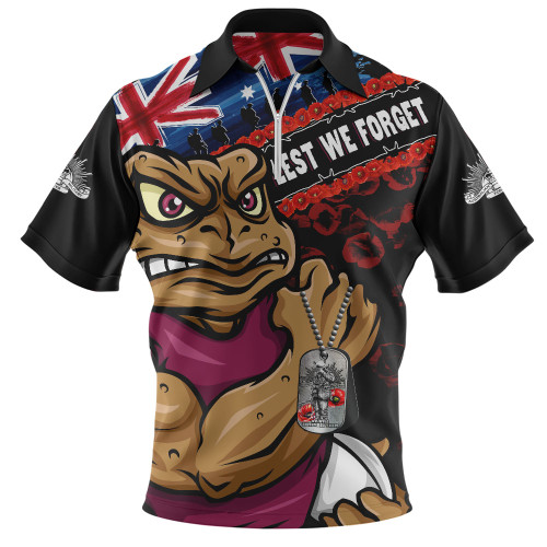 Queensland Maroons Zip Polo Shirt Anzac Remembrance Of The Fallen