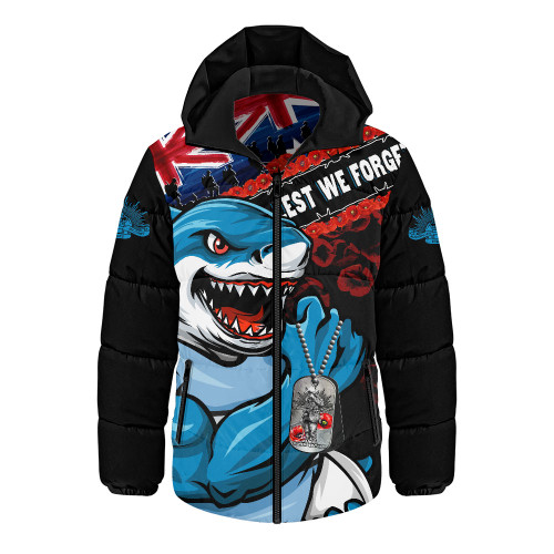 Cronulla-Sutherland Sharks Hooded Padded Jacket Anzac Remembrance Of The Fallen