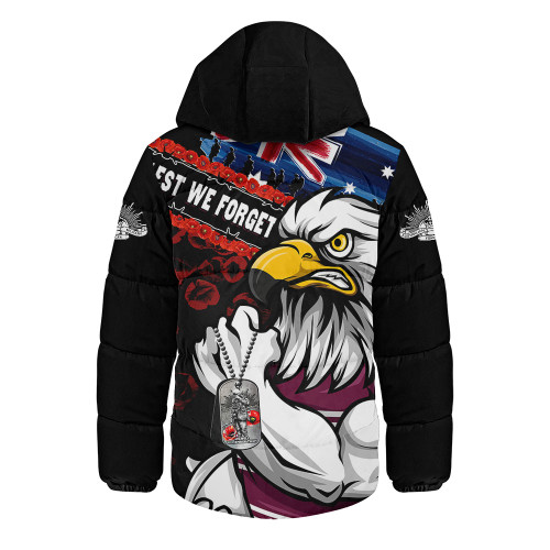 Manly Warringah Sea Eagles Hooded Padded Jacket Anzac Remembrance Of The Fallen