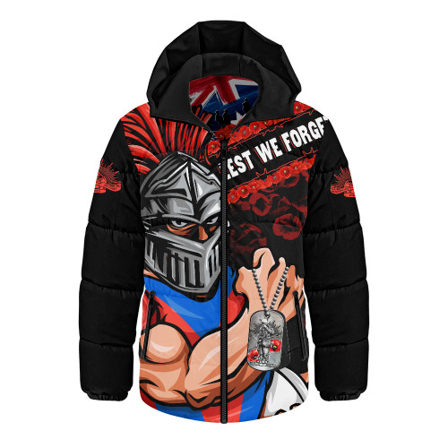 Newcastle Knights Hooded Padded Jacket Anzac Remembrance Of The Fallen