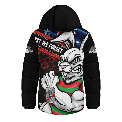 South Sydney Rabbitohs Hooded Padded Jacket Anzac Remembrance Of The Fallen