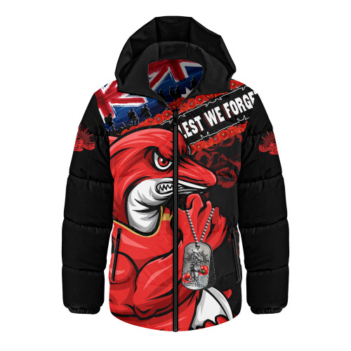 Redcliffe Dolphins Hooded Padded Jacket Anzac Remembrance Of The Fallen