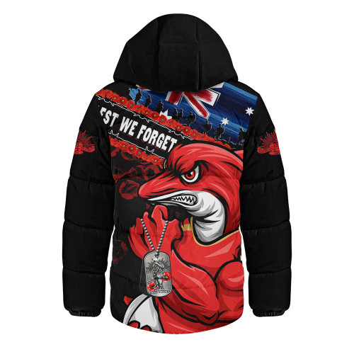 Redcliffe Dolphins Hooded Padded Jacket Anzac Remembrance Of The Fallen
