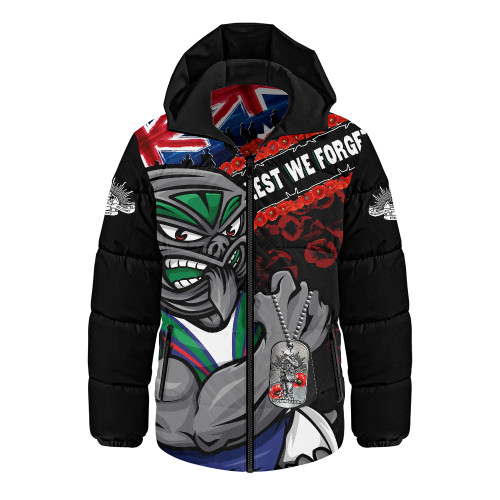 New Zealand Warriors Hooded Padded Jacket Anzac Remembrance Of The Fallen