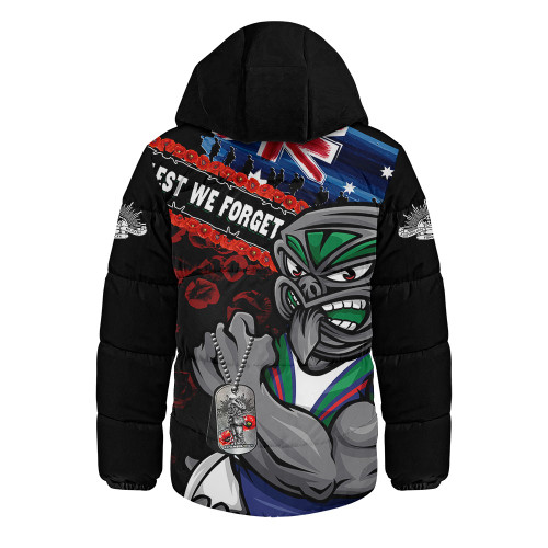 New Zealand Warriors Hooded Padded Jacket Anzac Remembrance Of The Fallen