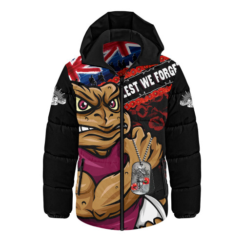 Queensland Maroons Hooded Padded Jacket Anzac Remembrance Of The Fallen