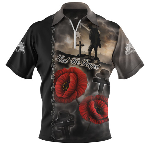 Australia Zip Polo Shirt Lest We Forget In Sacred Remembrance