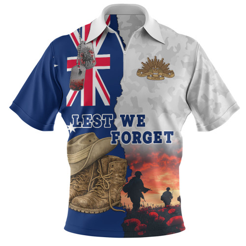 Australia Zip Polo Shirt Two Sides Of Service Anzac Day Remembrance