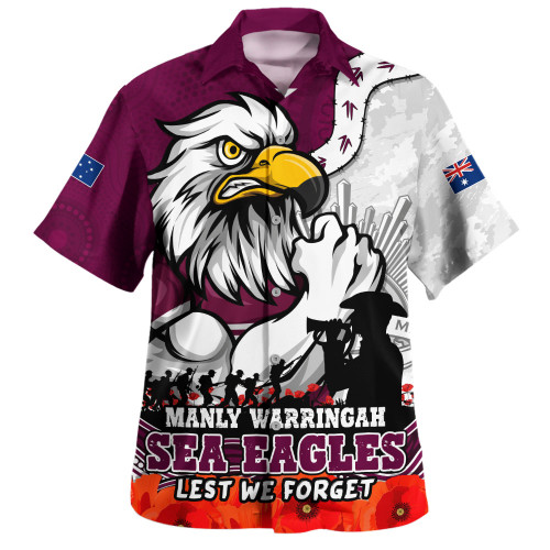 Manly Warringah Sea Eagles Hawaiian Shirt Anzac Day Remembrance Of Courage Loyalty Valor