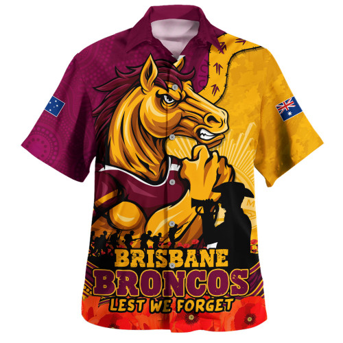 Brisbane Broncos Hawaiian Shirt Anzac Day Remembrance Of Courage Loyalty Valor