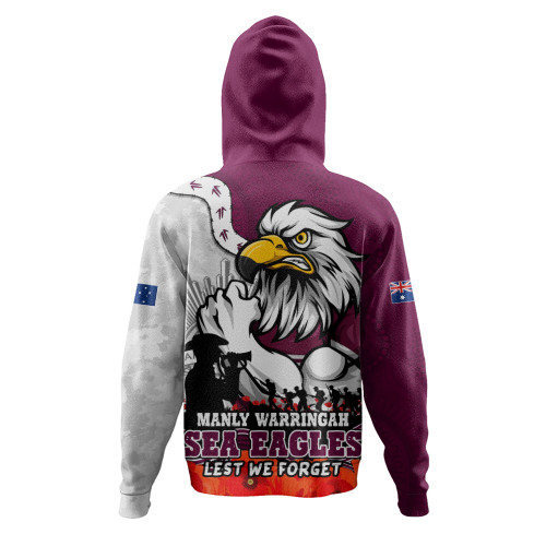 Manly Warringah Sea Eagles Hoodie Anzac Day Remembrance Of Courage Loyalty Valor