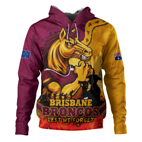 Brisbane Broncos Hoodie Anzac Day Remembrance Of Courage Loyalty Valor