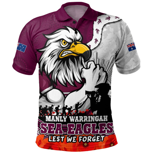 Manly Warringah Sea Eagles Polo Shirt Anzac Day Remembrance Of Courage Loyalty Valor