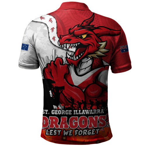 St. George Illawarra Dragons Polo Shirt Anzac Day Remembrance Of Courage Loyalty Valor