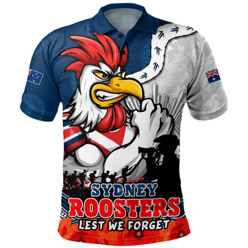 Sydney Roosters Polo Shirt Anzac Day Remembrance Of Courage Loyalty Valor