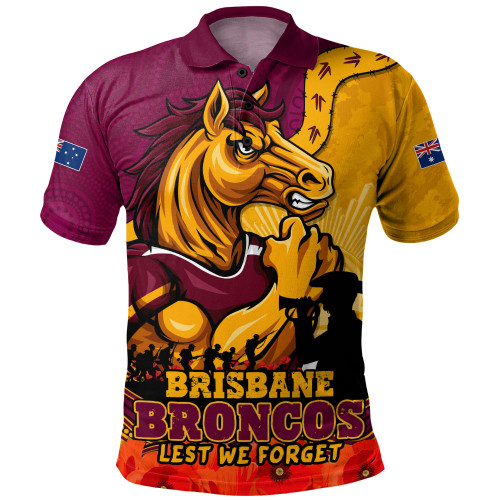 Brisbane Broncos Polo Shirt Anzac Day Remembrance Of Courage Loyalty Valor