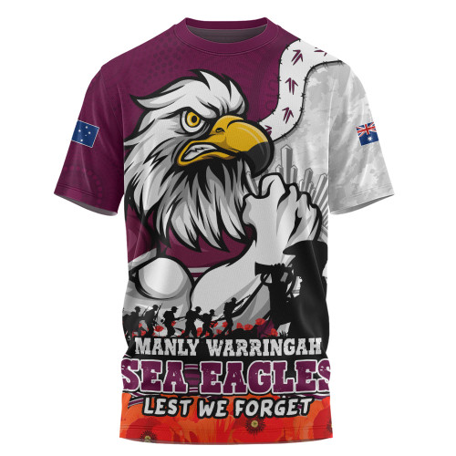 Manly Warringah Sea Eagles T-Shirt Anzac Day Remembrance Of Courage Loyalty Valor