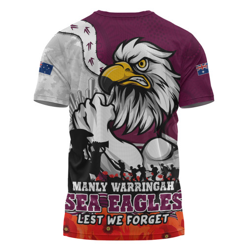 Manly Warringah Sea Eagles T-Shirt Anzac Day Remembrance Of Courage Loyalty Valor