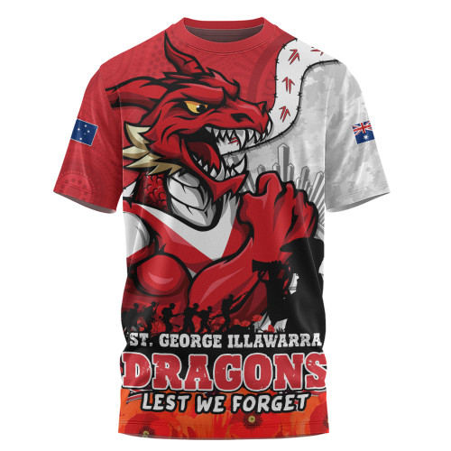 St. George Illawarra Dragons T-Shirt Anzac Day Remembrance Of Courage Loyalty Valor