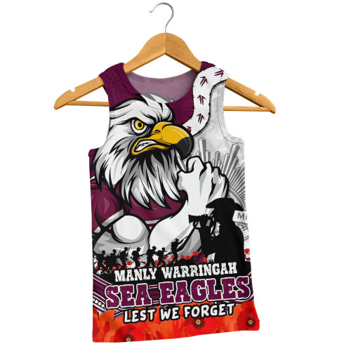 Manly Warringah Sea Eagles Men Singlet Anzac Day Remembrance Of Courage Loyalty Valor