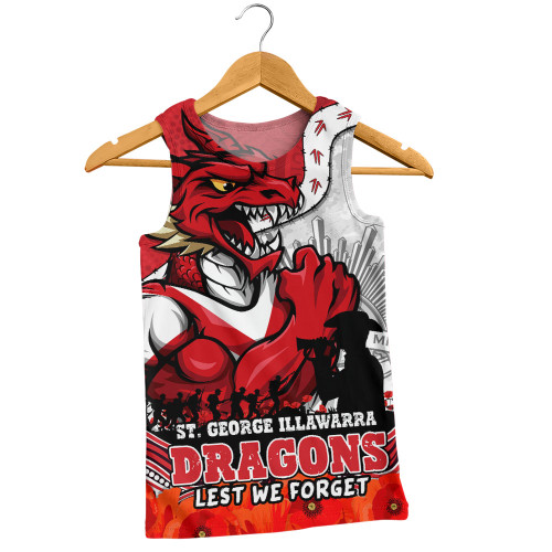 St. George Illawarra Dragons Men Singlet Anzac Day Remembrance Of Courage Loyalty Valor