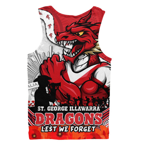 St. George Illawarra Dragons Men Singlet Anzac Day Remembrance Of Courage Loyalty Valor