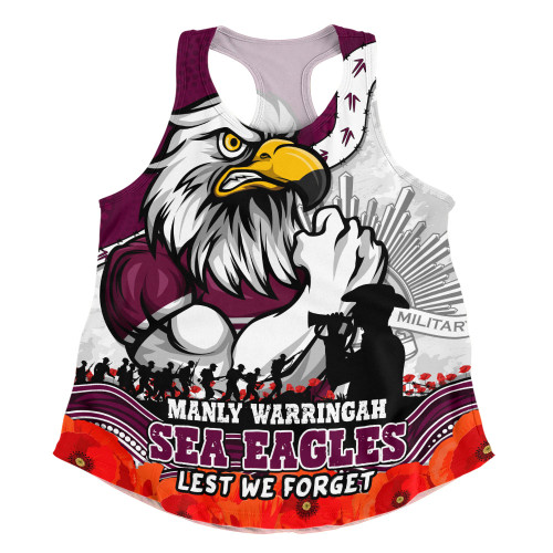 Manly Warringah Sea Eagles Women Racerback Singlet Anzac Day Remembrance Of Courage Loyalty Valor