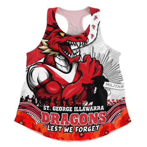 St. George Illawarra Dragons Women Racerback Singlet Anzac Day Remembrance Of Courage Loyalty Valor