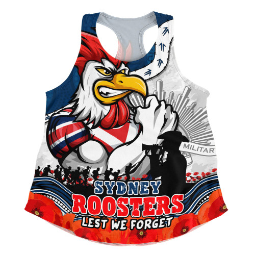 Sydney Roosters Women Racerback Singlet Anzac Day Remembrance Of Courage Loyalty Valor