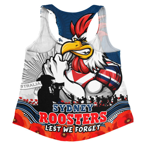 Sydney Roosters Women Racerback Singlet Anzac Day Remembrance Of Courage Loyalty Valor