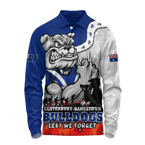 Canterbury-Bankstown Bulldogs Long Sleeve Polo Shirt Anzac Day Remembrance Of Courage Loyalty Valor