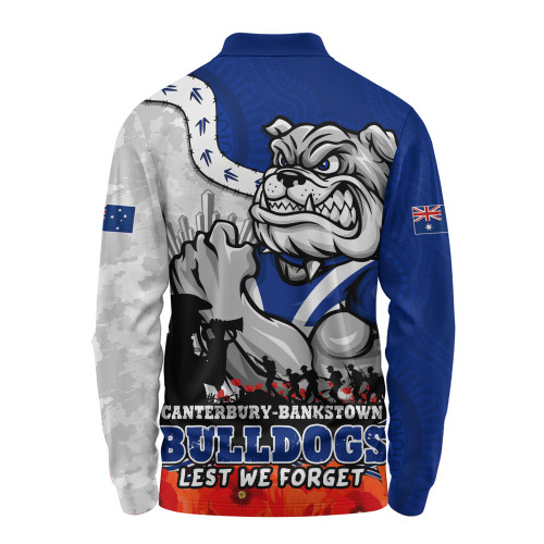 Canterbury-Bankstown Bulldogs Long Sleeve Polo Shirt Anzac Day Remembrance Of Courage Loyalty Valor