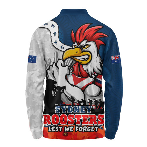 Sydney Roosters Long Sleeve Polo Shirt Anzac Day Remembrance Of Courage Loyalty Valor